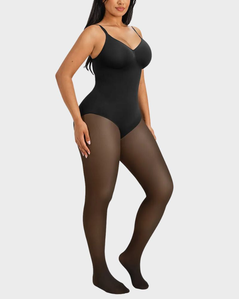 V-Neck Shaping Bodysuit with Fleece-Lined Tights