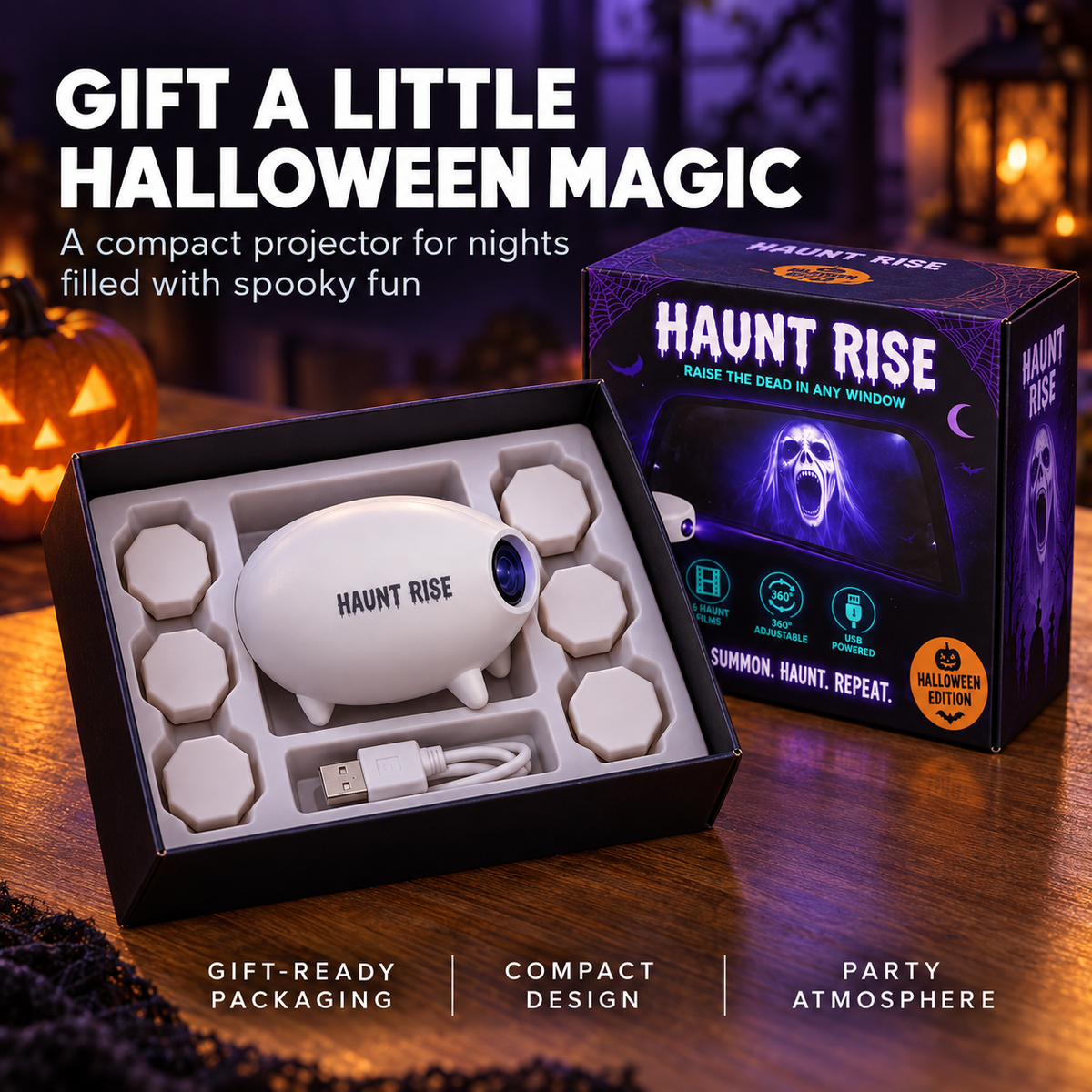 🎃 👻 Haunt Rise Halloween Window Projector-360° Adjustable Stand for Home Decor 🎃