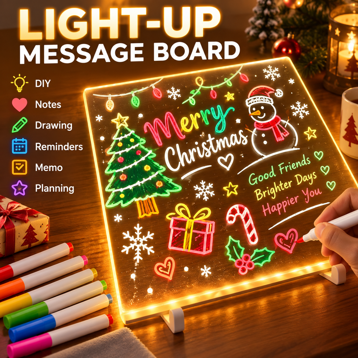 🎁Creative Rewritable Acrylic LED Message Board 🎨 (set come with 7 Pens)