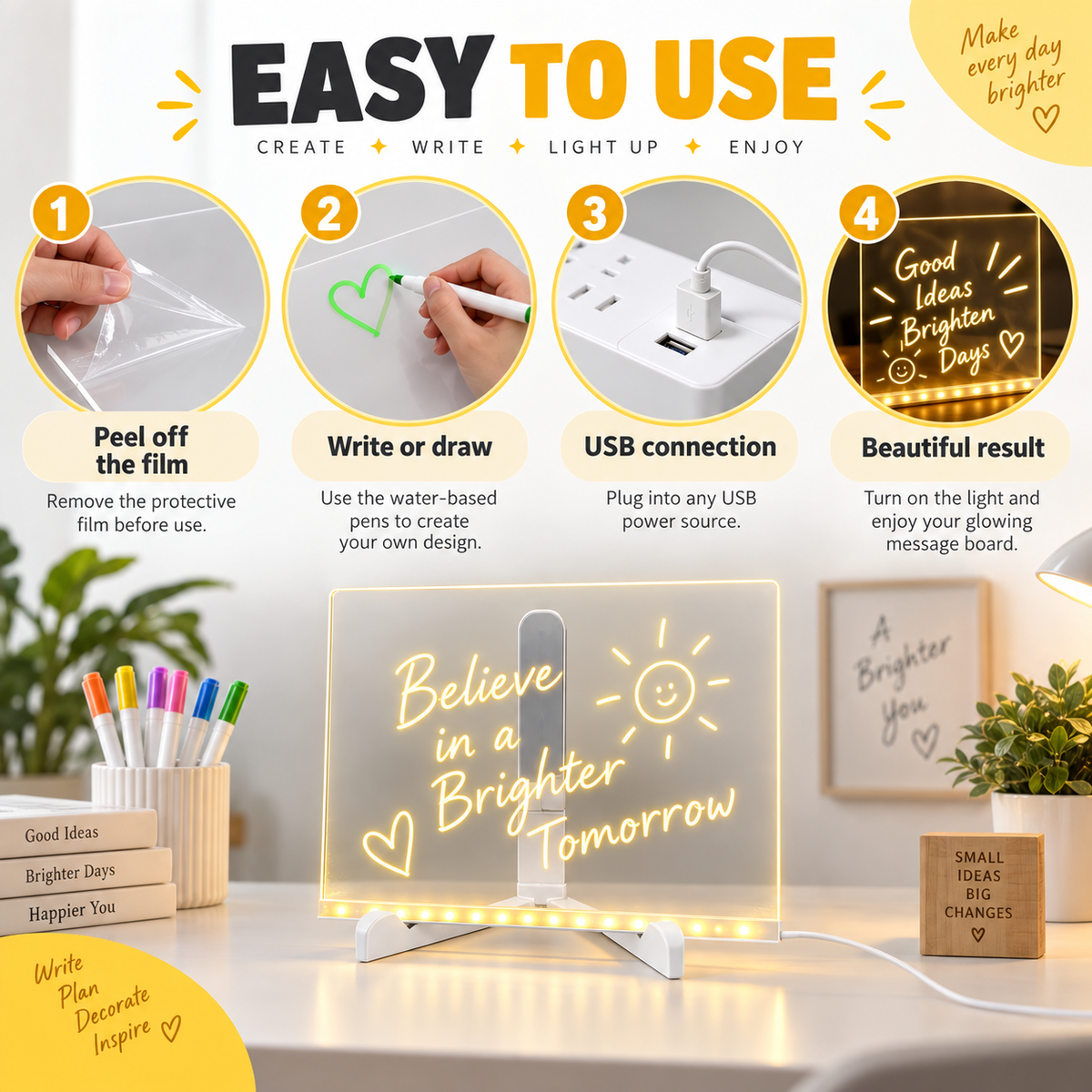 🎁Creative Rewritable Acrylic LED Message Board 🎨 (set come with 7 Pens)