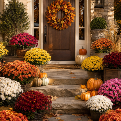 🌼- Artificial Outdoor Sunset Mums Flowers - UV resistant, Waterproof, Windproof