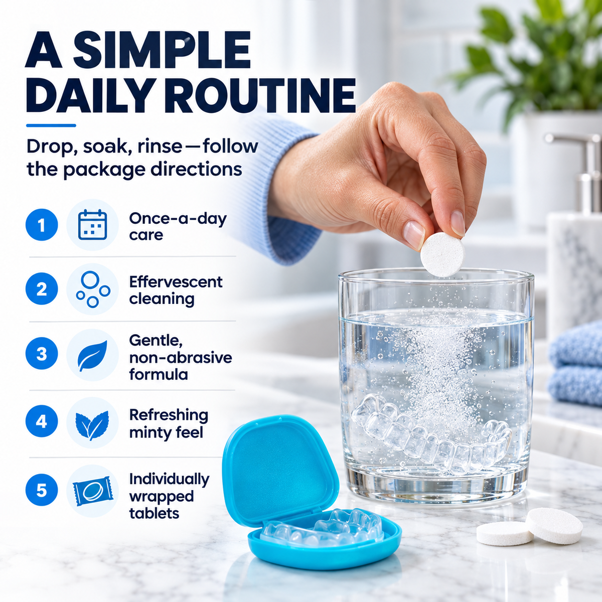 Denture, Aligner & Retainer Cleaning Tablets — Individually Wrapped(30 Pcs)