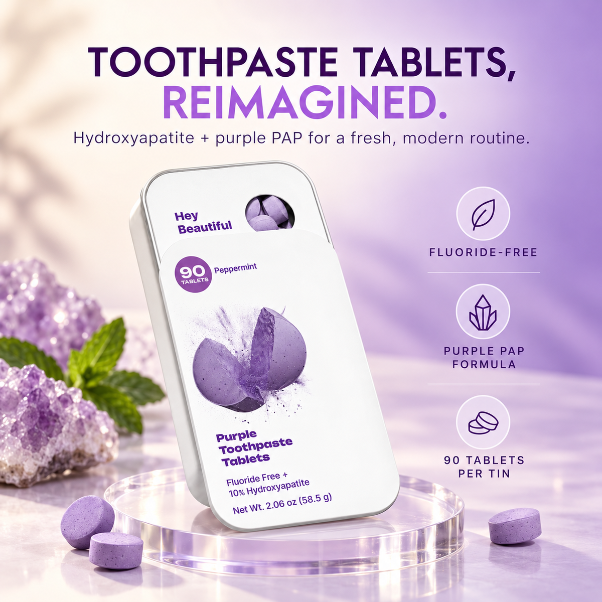 Elyssara Purple Toothpaste Tablets w/ Hydroxyapatite & PAP (90)