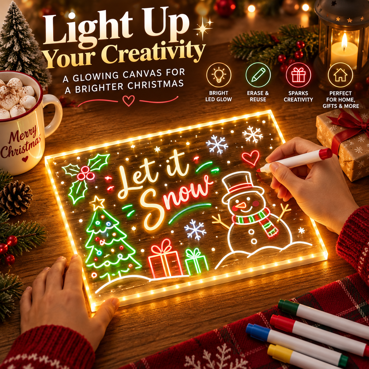 🎁Creative Rewritable Acrylic LED Message Board 🎨 (set come with 7 Pens)