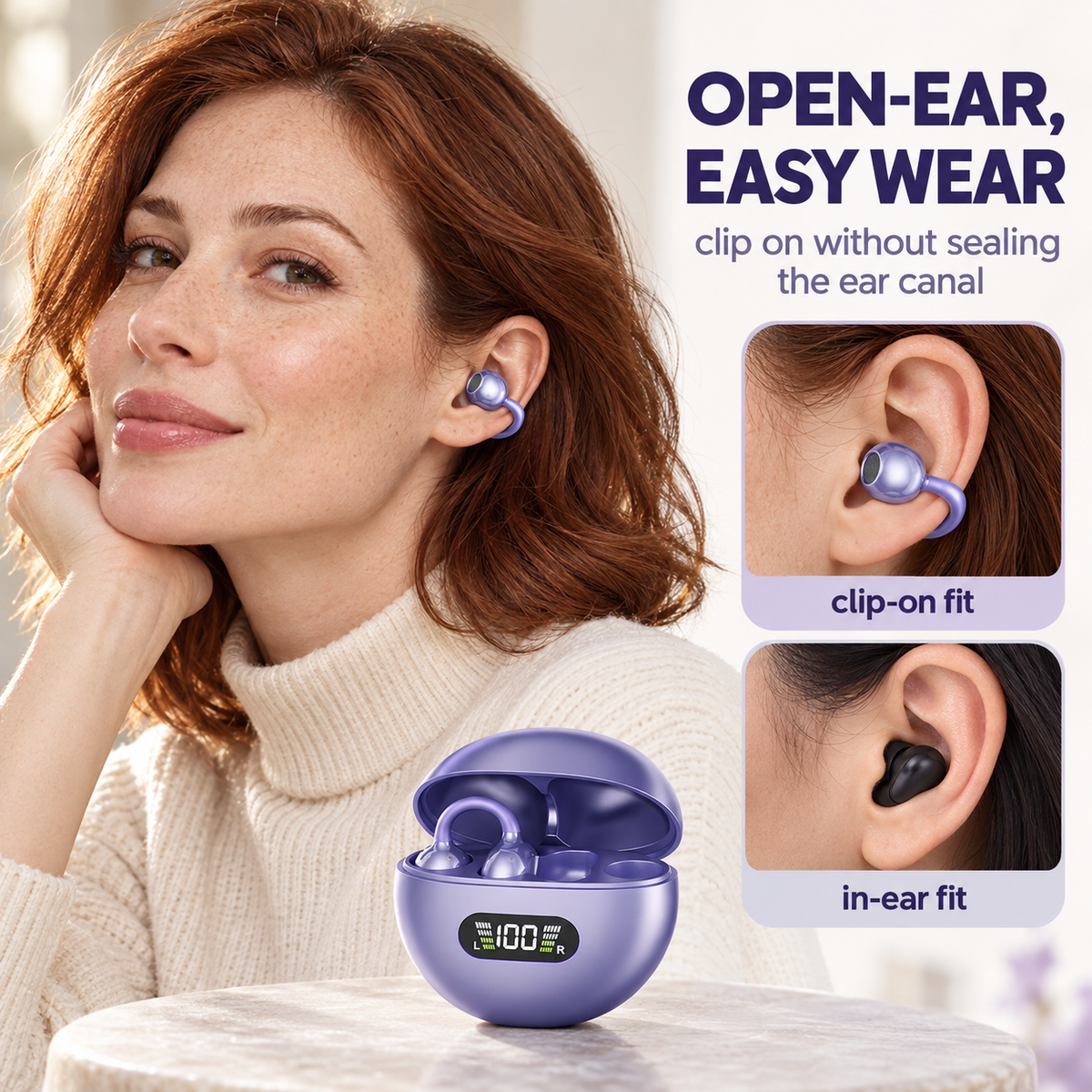 🎧👂Open-Ear Clip-On Bluetooth Earbuds – all-day comfort, immersive sound, leakage control, 8-10h battery, touch control. No ear pain! 🔋💪
