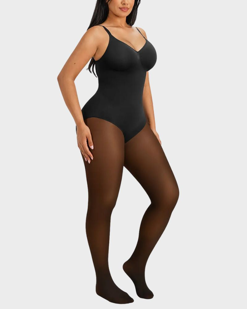 V-Neck Shaping Bodysuit with Fleece-Lined Tights