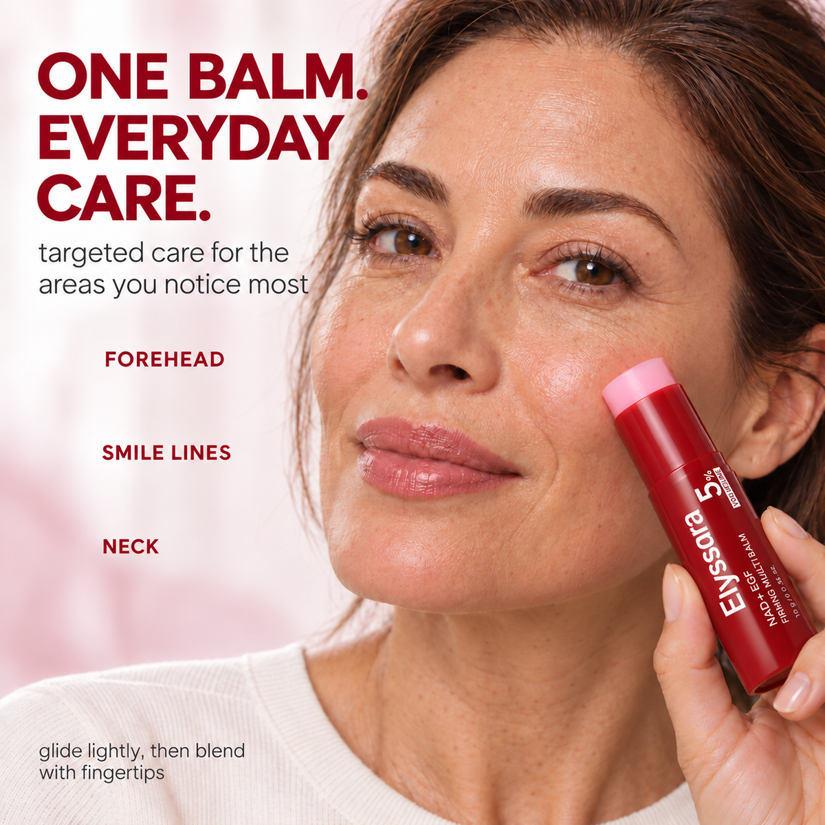 Portable Elyssara NAD+ EGF balm for targeted face and neck care