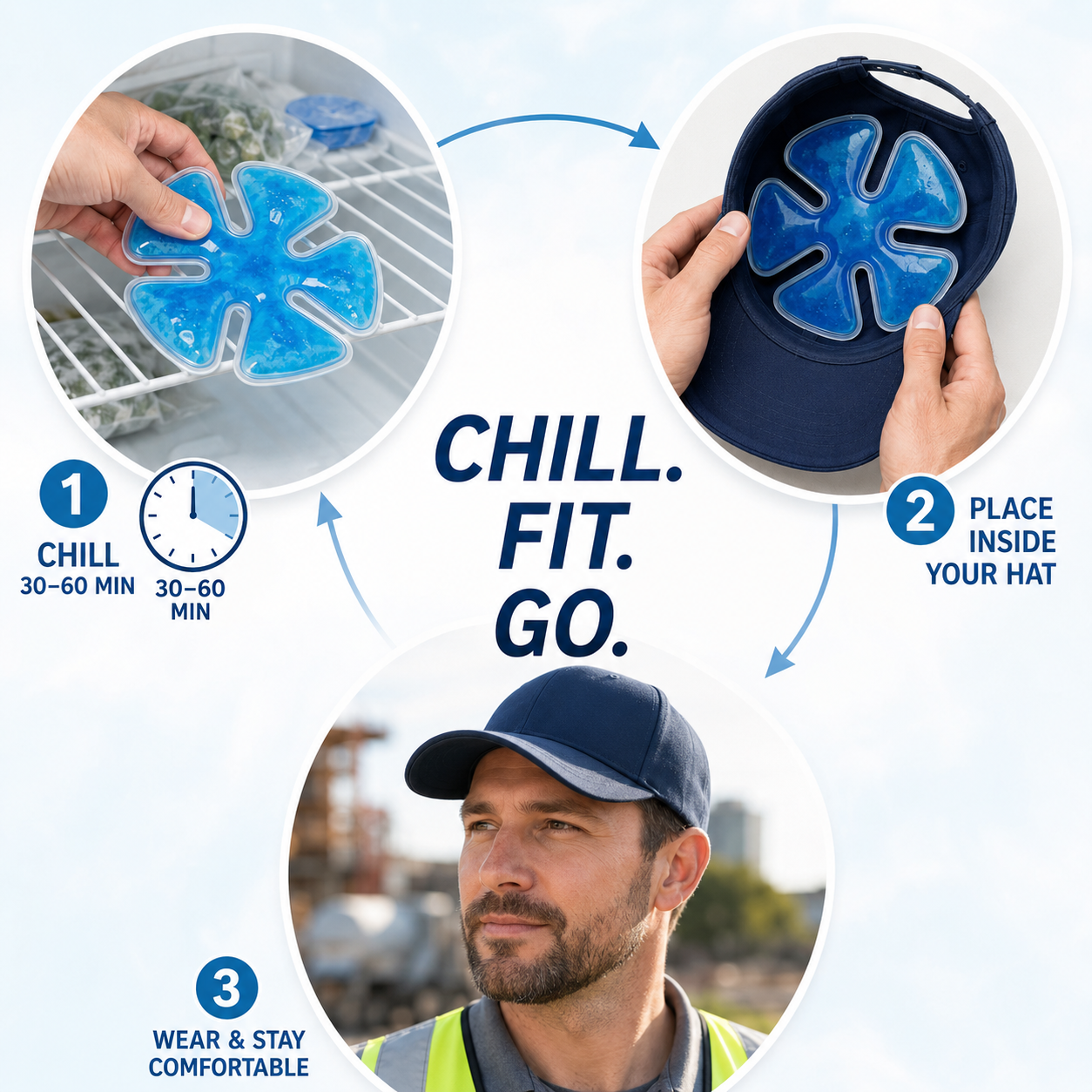 Summer Cooling Gel Hat Inserts, Reusable for Outdoor Construction Work