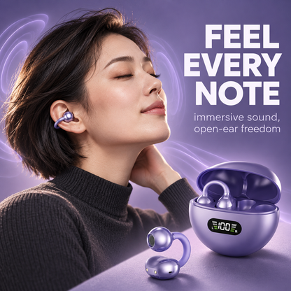 🎧👂Open-Ear Clip-On Bluetooth Earbuds – all-day comfort, immersive sound, leakage control, 8-10h battery, touch control. No ear pain! 🔋💪
