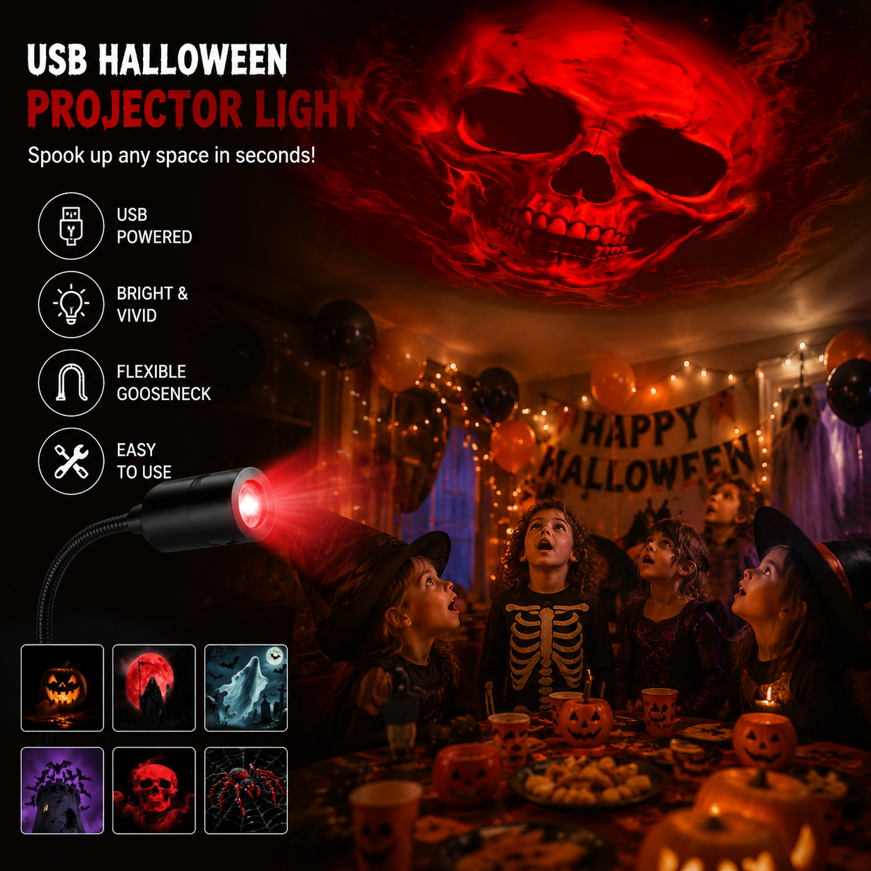 Plug-&-Play HD Star Projector: Halloween 6-Disc Set