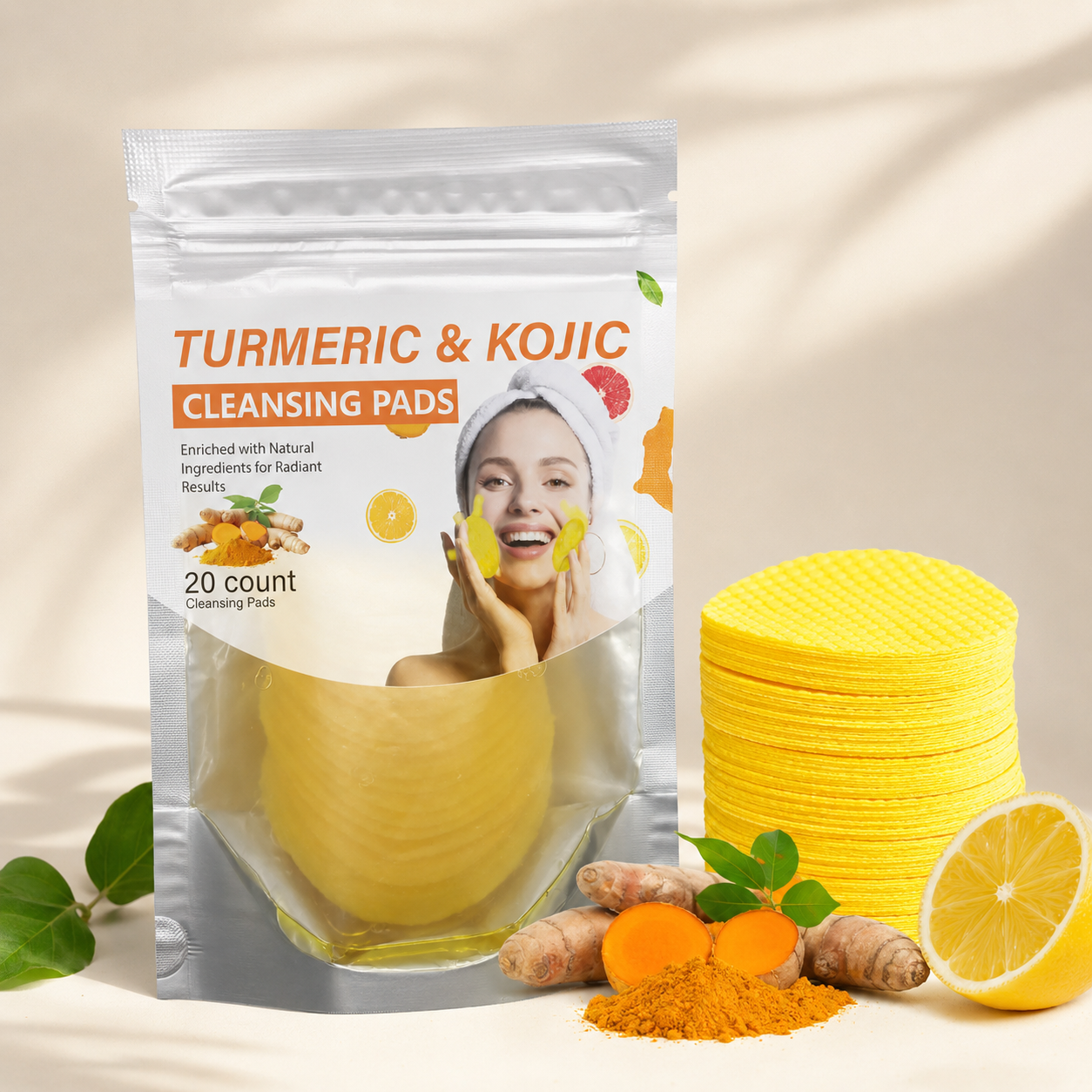 Turmeric & Kojic Acid Cleansing Pads,20pcs🟡