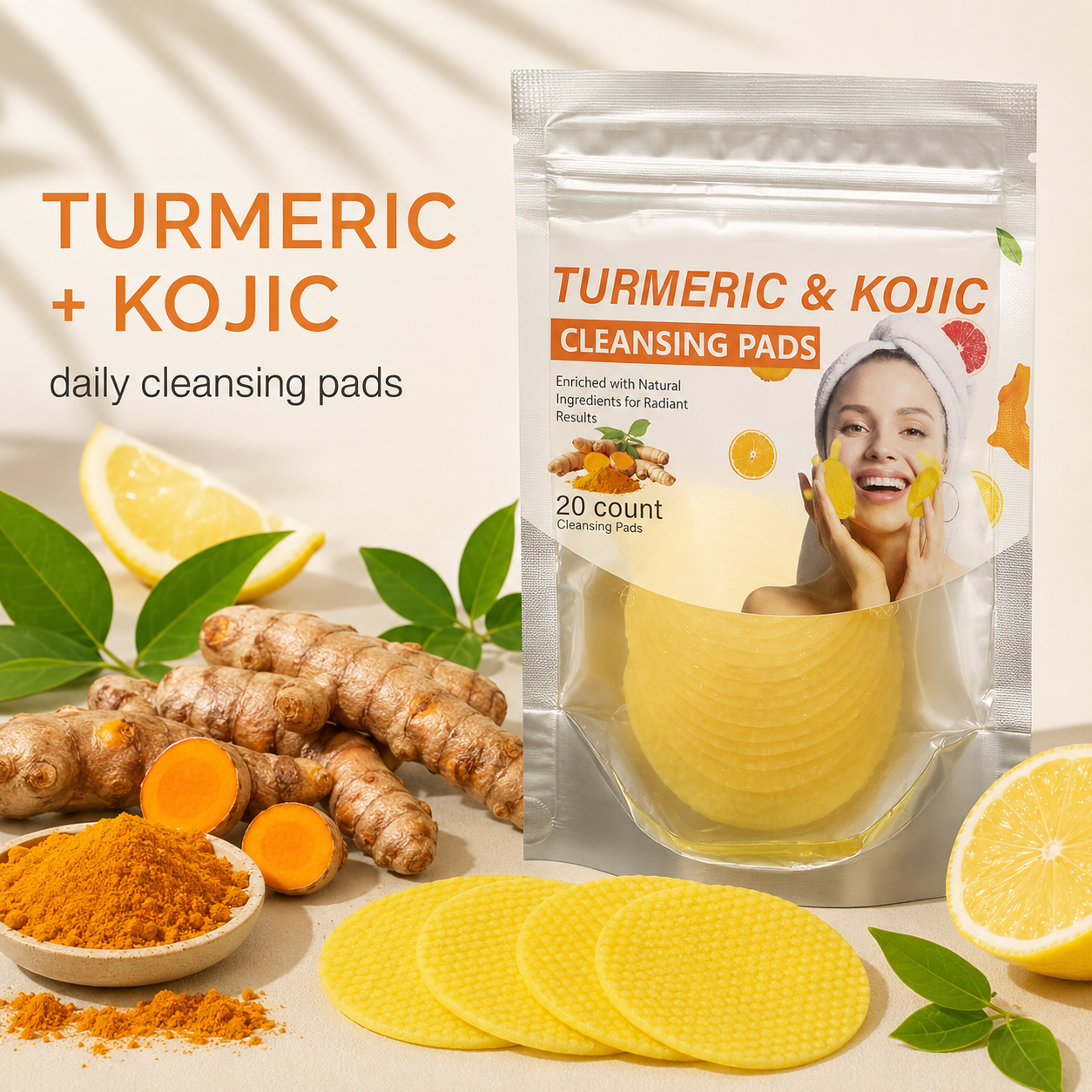 Turmeric & Kojic Acid Cleansing Pads,20pcs🟡