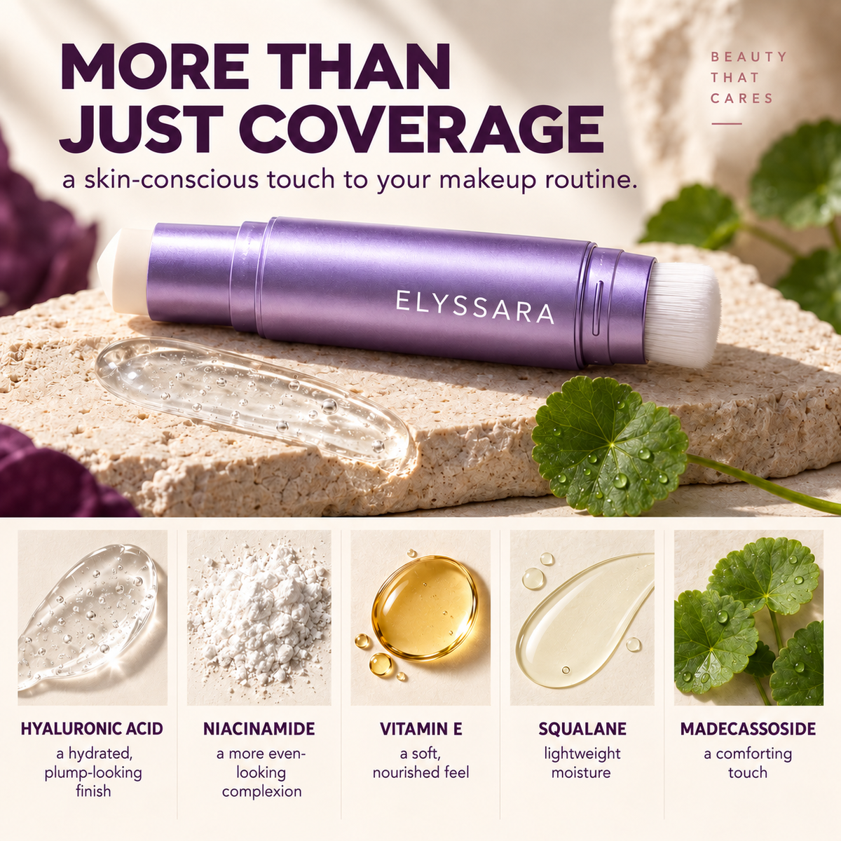 Elyssara Changing Foundation Stick with a built-in blending brush