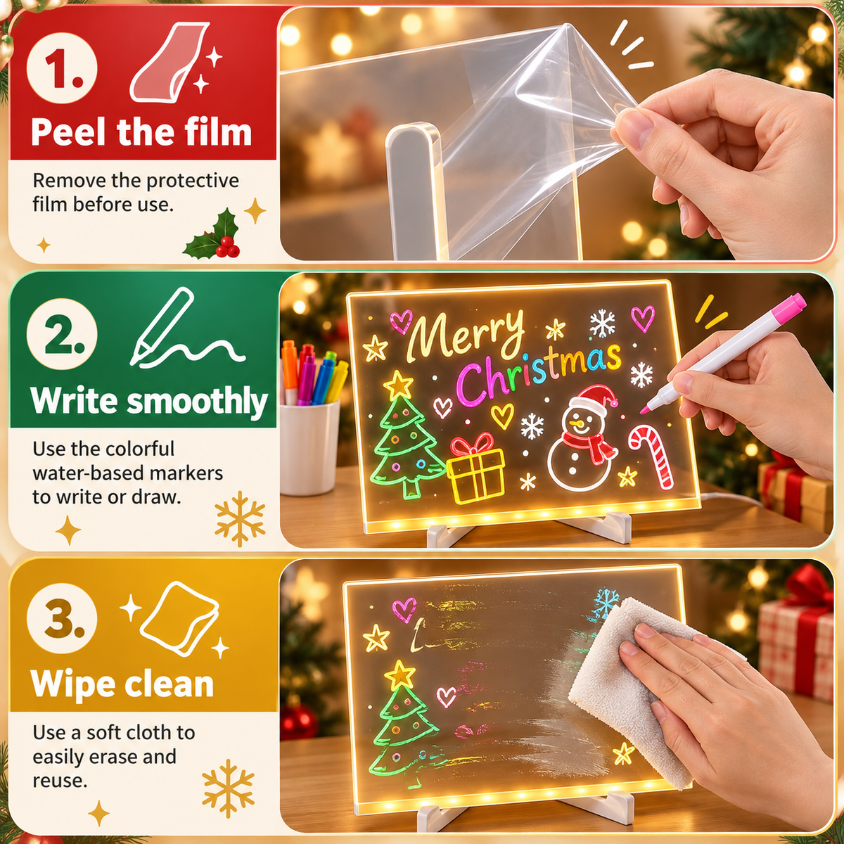 🎁Creative Rewritable Acrylic LED Message Board 🎨 (set come with 7 Pens)