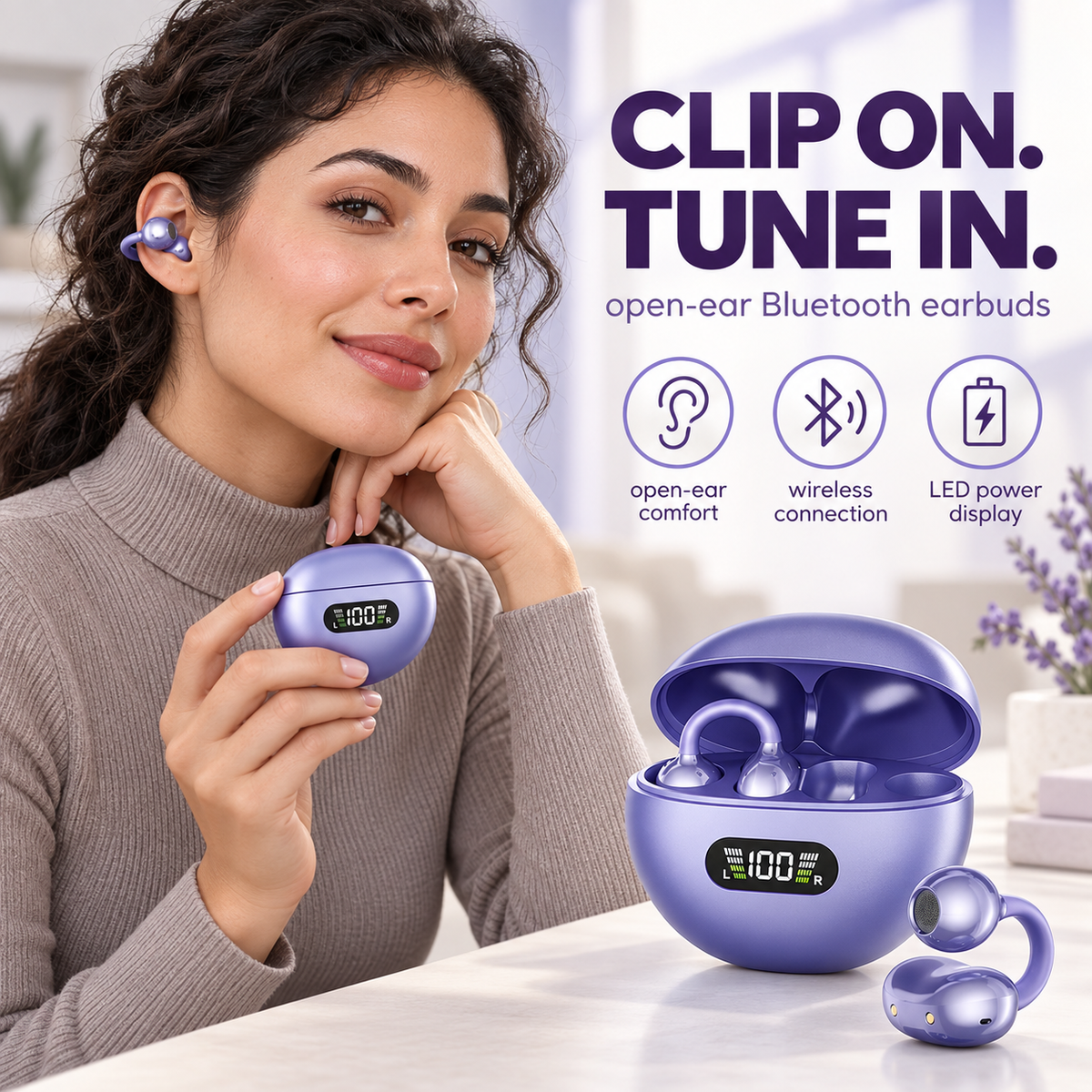 🎧👂Open-Ear Clip-On Bluetooth Earbuds – all-day comfort, immersive sound, leakage control, 8-10h battery, touch control. No ear pain! 🔋💪