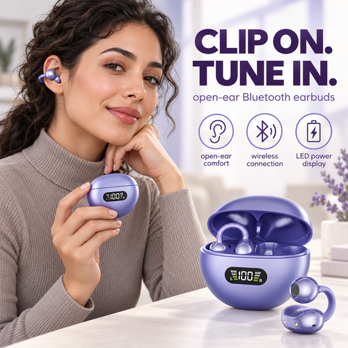 🎧👂Open-Ear Clip-On Bluetooth Earbuds – all-day comfort, immersive sound, leakage control, 8-10h battery, touch control. No ear pain! 🔋💪
