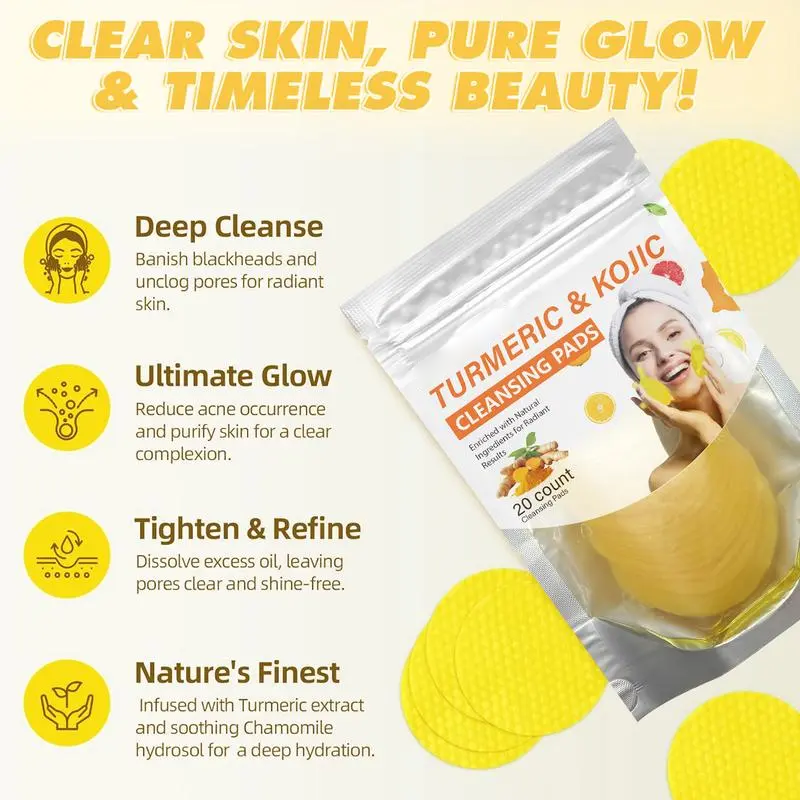 Turmeric & Kojic Acid Cleansing Pads,20pcs🟡