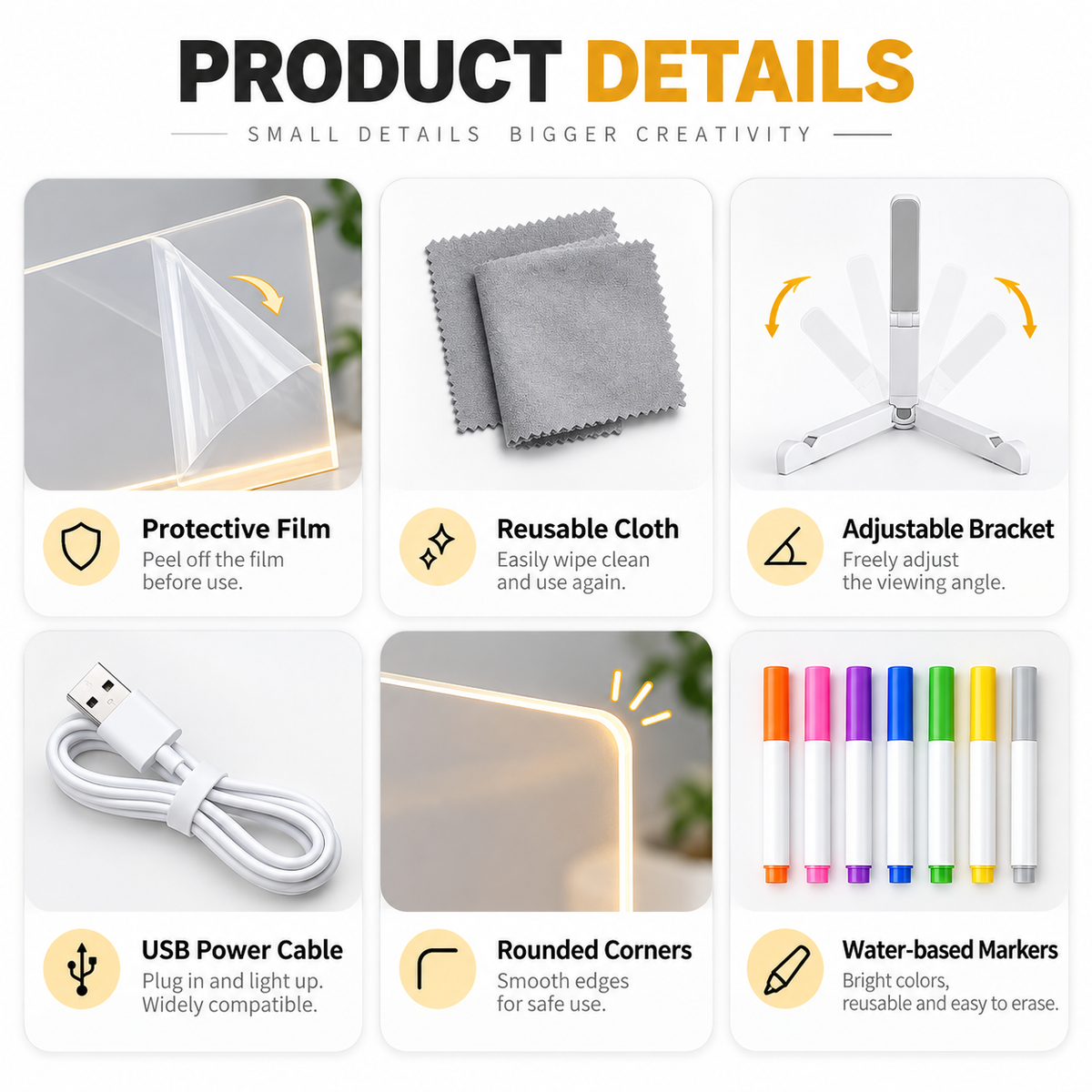 🎁Creative Rewritable Acrylic LED Message Board 🎨 (set come with 7 Pens)