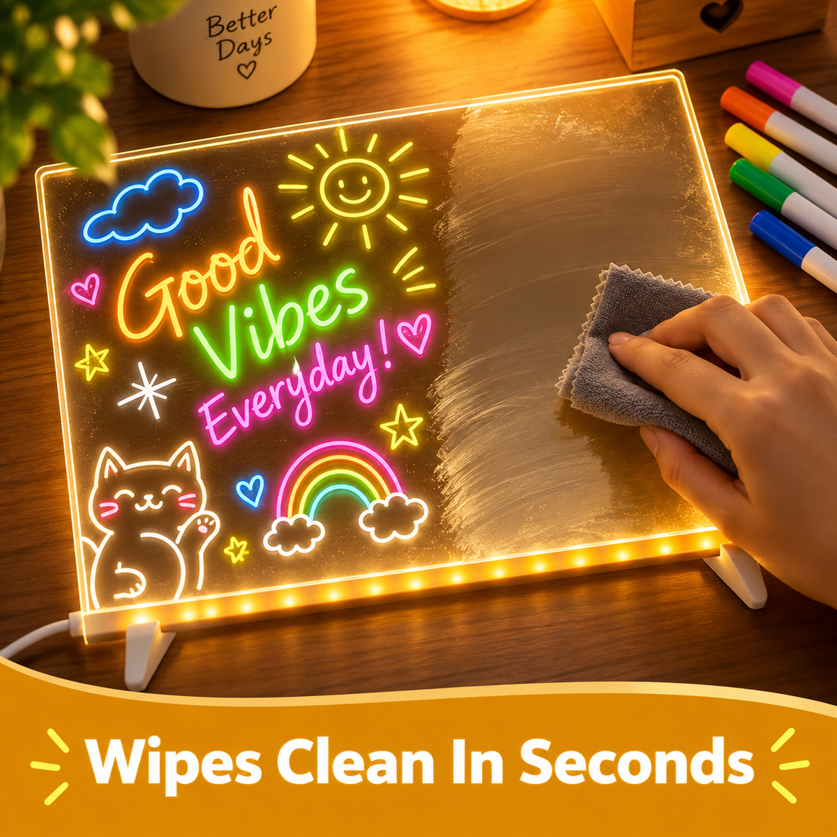 🎁Creative Rewritable Acrylic LED Message Board 🎨 (set come with 7 Pens)