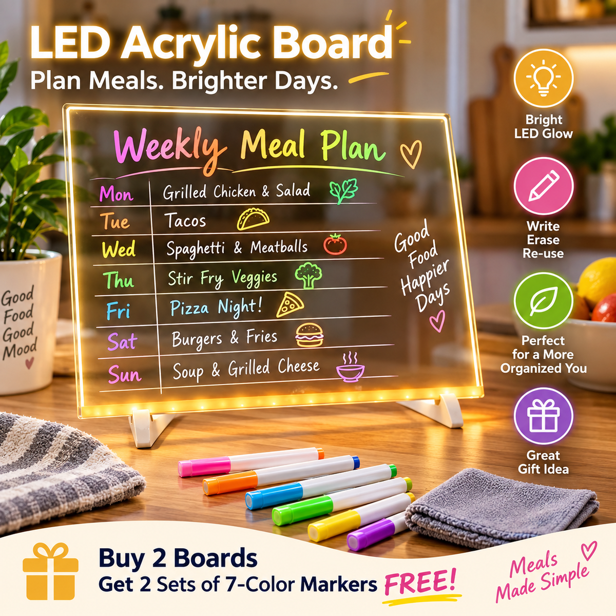 🎁Creative Rewritable Acrylic LED Message Board 🎨 (set come with 7 Pens)