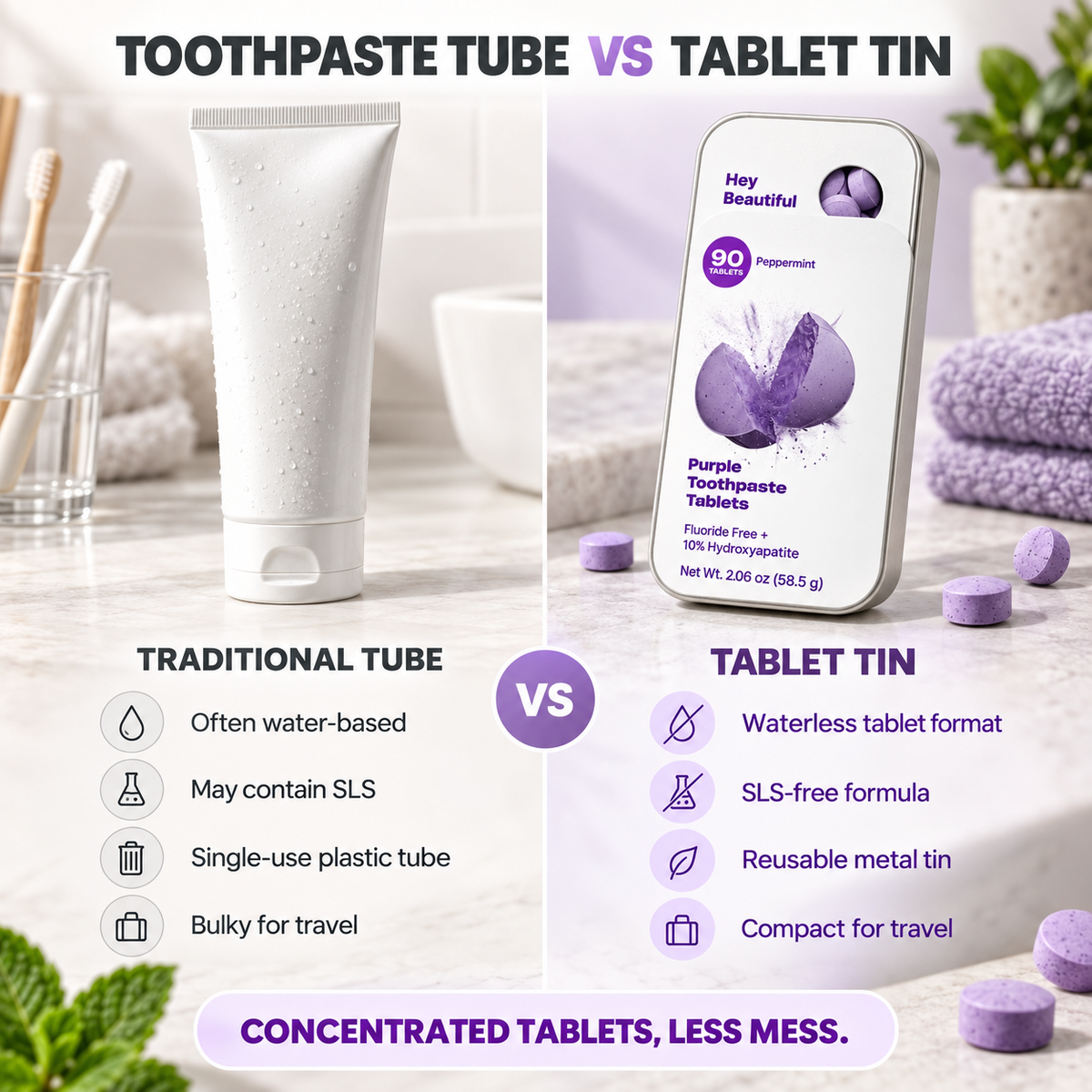Elyssara Purple Toothpaste Tablets w/ Hydroxyapatite & PAP (90)