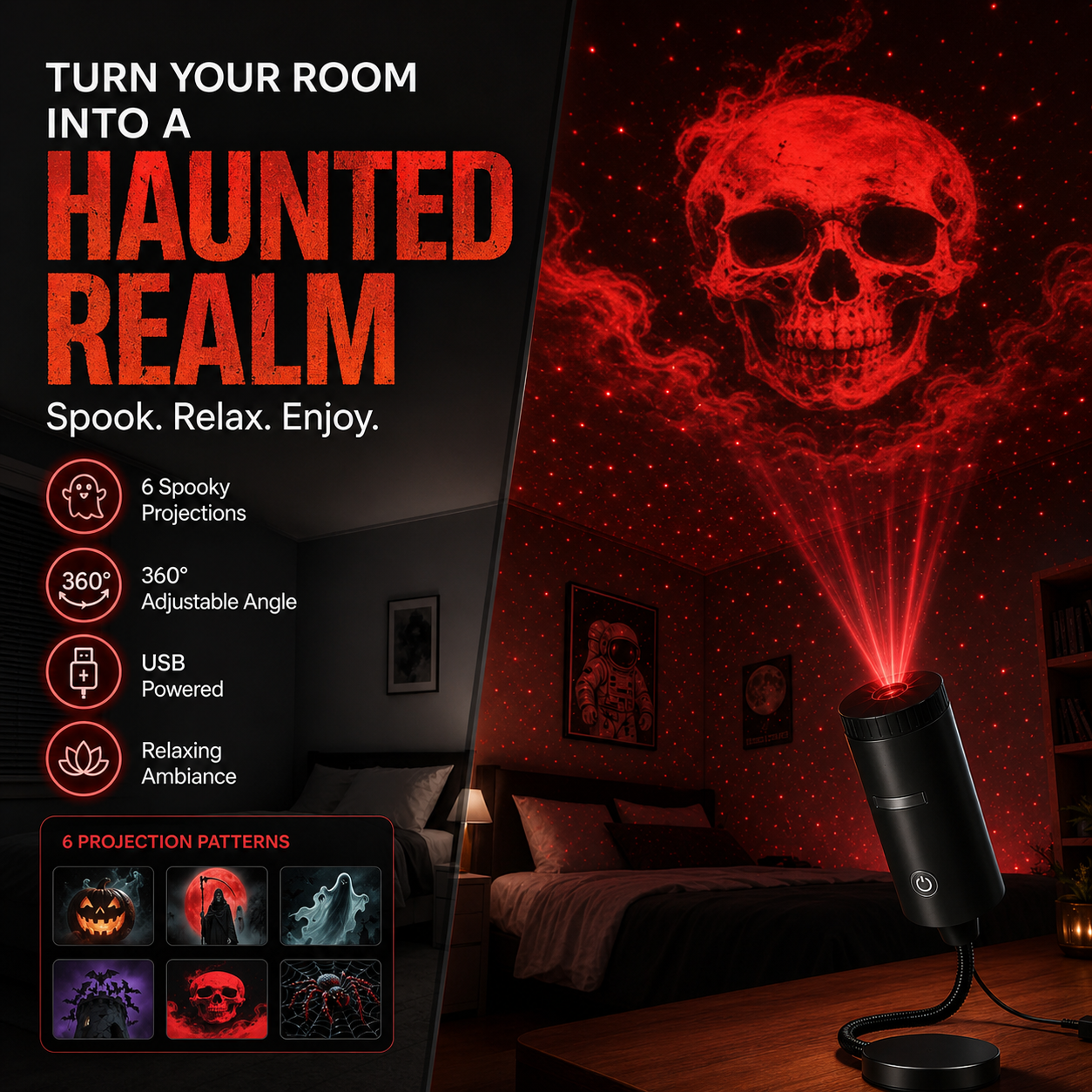 Plug-&-Play HD Star Projector: Halloween 6-Disc Set