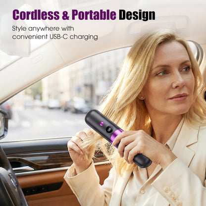 💇‍♀️🔥 3-in-1 Cordless Hair Straightening Brush – Straighten, Curl & Detangle – USB-C Rechargeable with 4 Heat Settings – Perfect Hair Anywhere! ✨