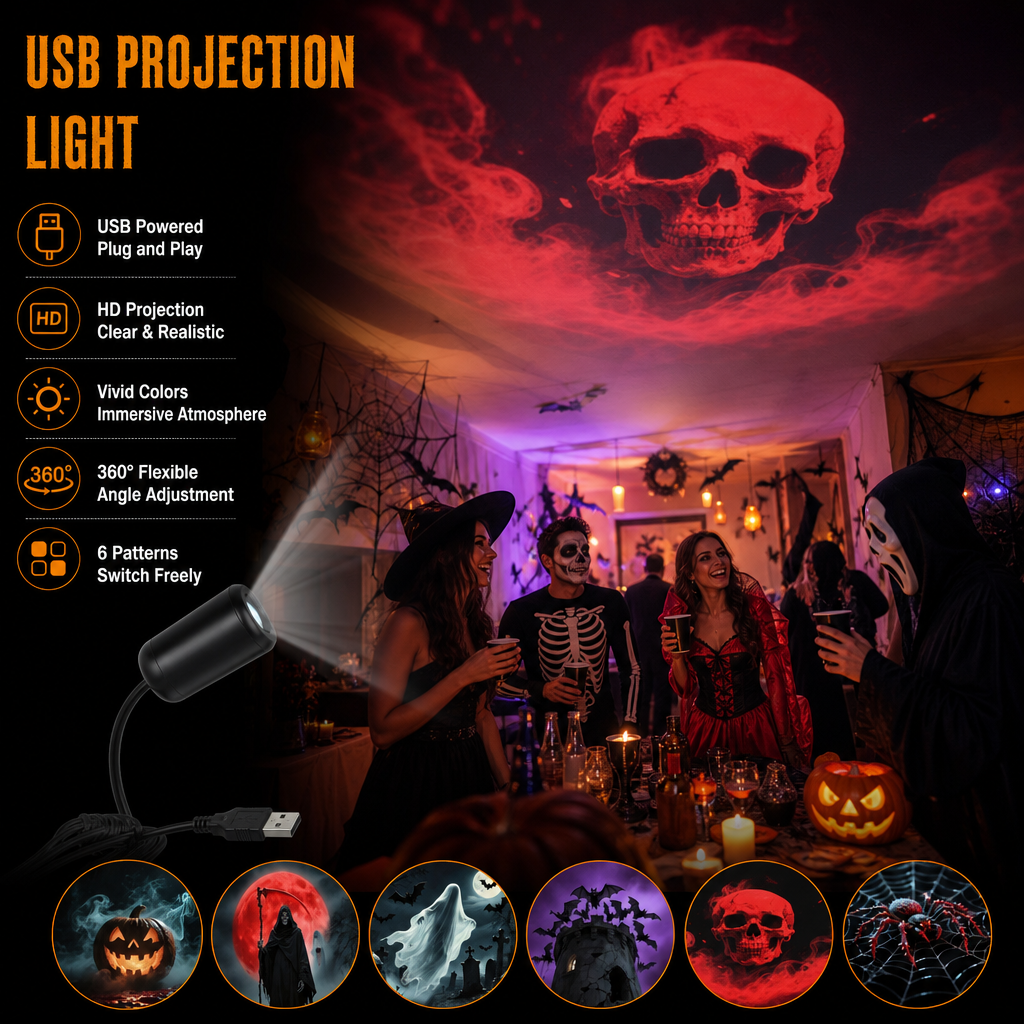 Plug-&-Play HD Star Projector: Halloween 6-Disc Set